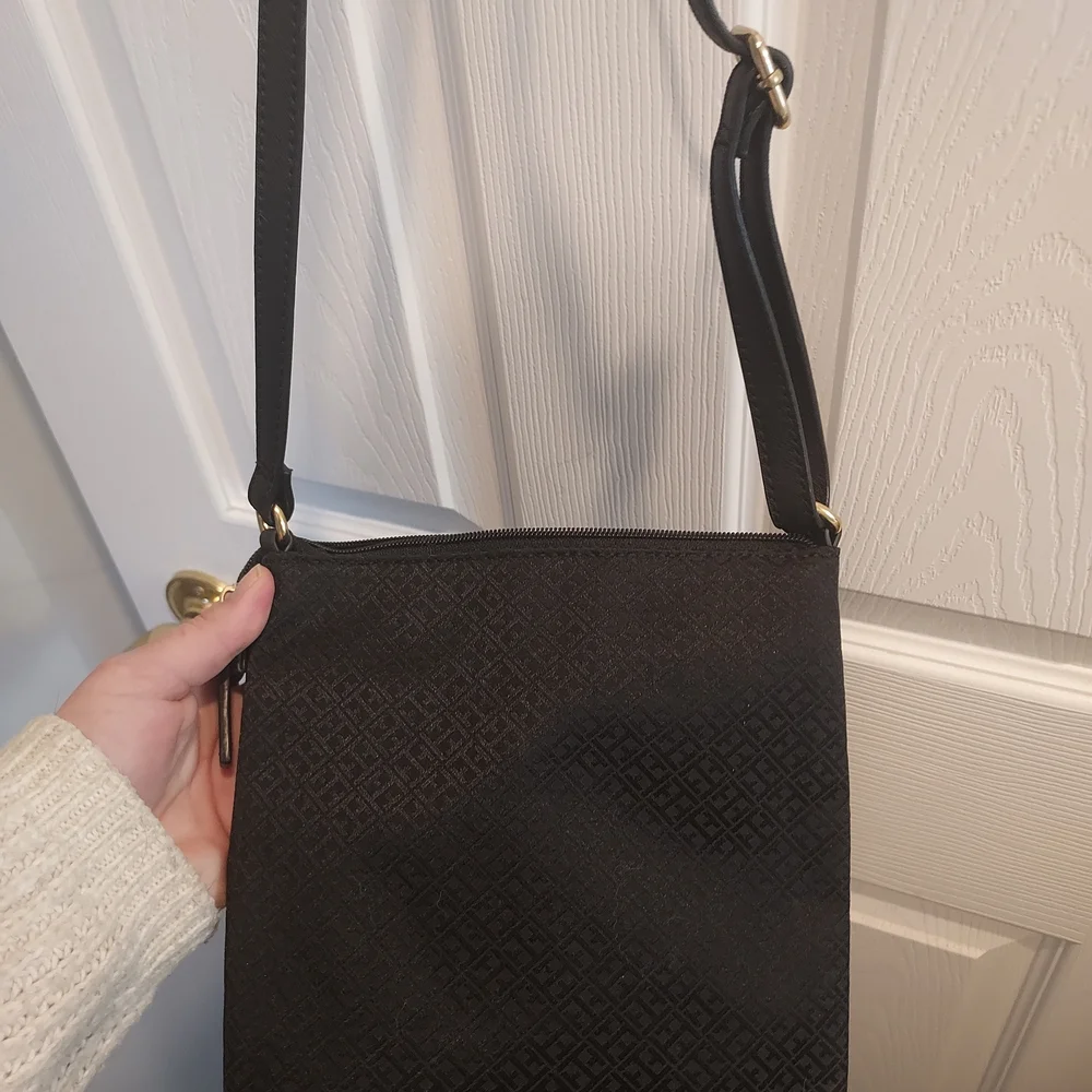 Tommy Hilfiger Black Crossbody Bag with Red and Blue Stripe